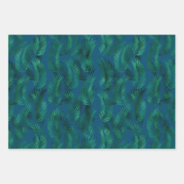 Green Blue Tropical-Blätter Geschenkpapier Set