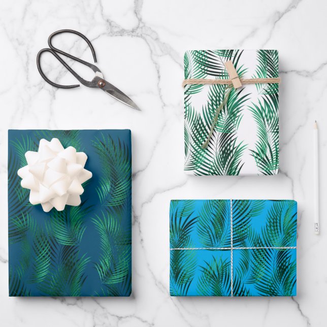 Green Blue Tropical-Blätter Geschenkpapier Set (Vorderseite)