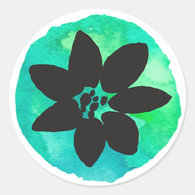 Green Blue Tropical Blume Runder Aufkleber (Vorderseite)