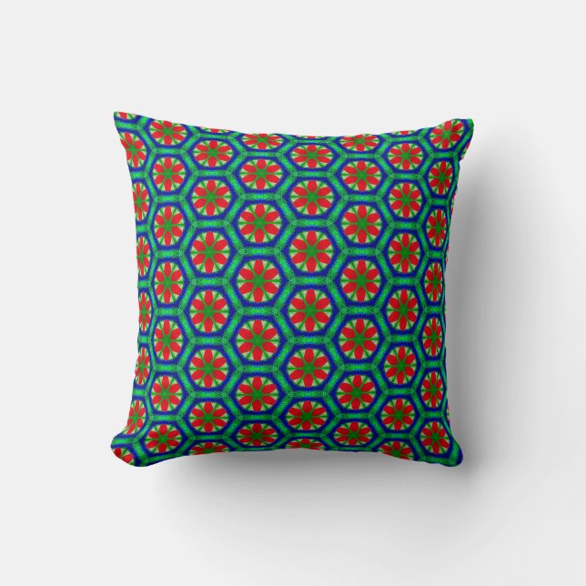 Green, Blue und Red Star Pattern Throw Kissen (Vorderseite)
