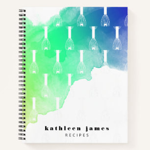 Green Blue Watercolor Ballon Whisk Rezept Notizbuch