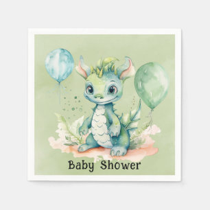 Green Blue Watercolor Dragon Boy Baby Dusche Serviette