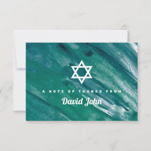 Green Blue Watercolor Star von David Bar Mitzvah Dankeskarte