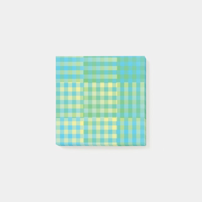 Green Blue Yellow Checker Patchwork Pattern Post-it Klebezettel (Vorderseite)