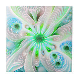 Green + Blues Abstrakt Fraktal Blume Keramik Tile Fliese