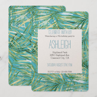 Green BlueTropical Watercolor Blätter Geburtstag Einladung