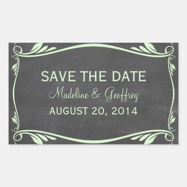 Green Blüh Chalkboard Save the Date Stickers (Vorderseite)