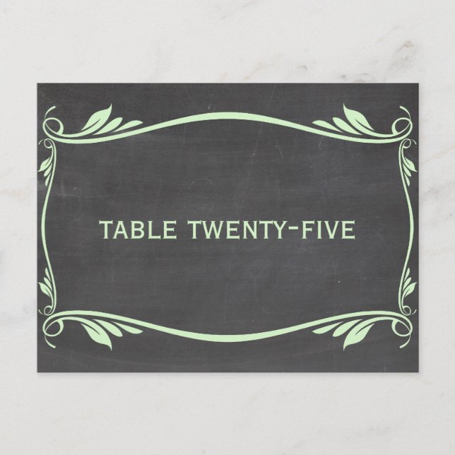 Green Blüh Chalkboard Tischnummer Postkarte (Vorderseite)