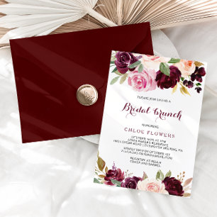 Green Blush Burgundy Bloral Bridal Brunch Einladung