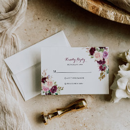Green Blush Burgundy Bloral Rsvp Card Karte
