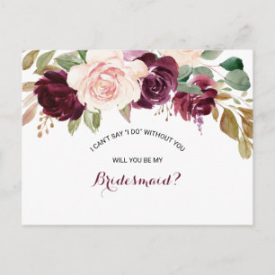 Green Blush Burgundy Floral Bridesmaid Einladungspostkarte
