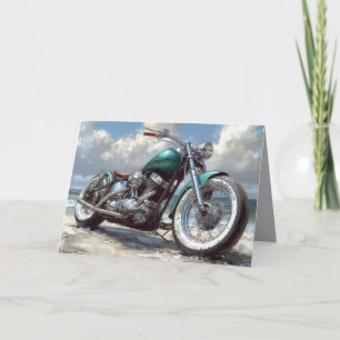 Green Bobber Motorrad Card - Beach Background Karte
