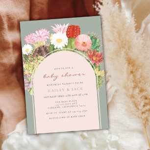 Green Boho Arch Cactus Bloom Desert Baby Shower Einladung