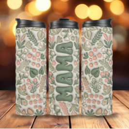 Green Boho Blume 3d Inflated Mama Thermosbecher