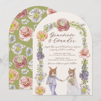 Green Boho Bunny Liebe Wasserfarben Blumenhochzeit Einladung