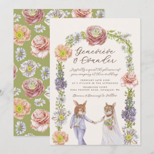 Green Boho Bunny Rabbit Liebe Wasserfarbenhochzeit Einladung