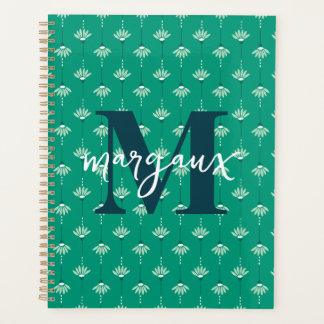 Green Boho Floral Personalisiert Monogramm Name Planer