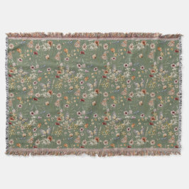 Green Boho Floral Throw Blanket Decke