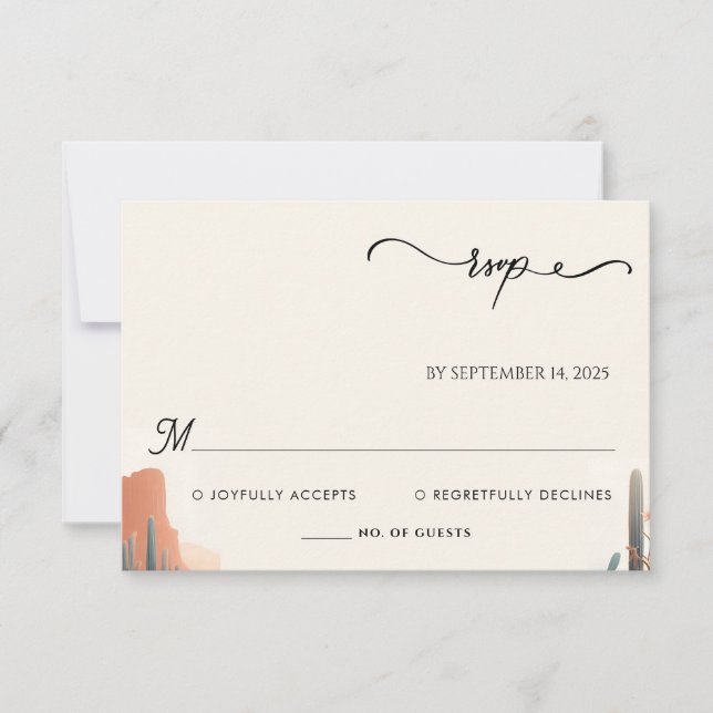 Green Boho Leaf Wüste Cacti Sukkulente Hochzeit RSVP Karte (Vorderseite)