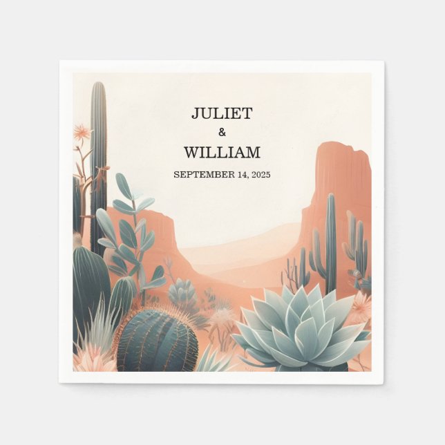 Green Boho Leaf Wüste Cacti Sukkulente Hochzeit Serviette (Vorderseite)