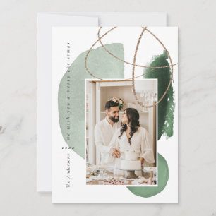 Green Boho Modern Geometric Foto Holiday Card Feiertagskarte
