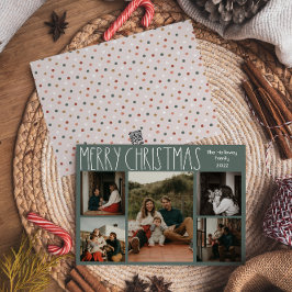 Green Boho Polka Dot Christmas 5-Foto Feiertagskarte