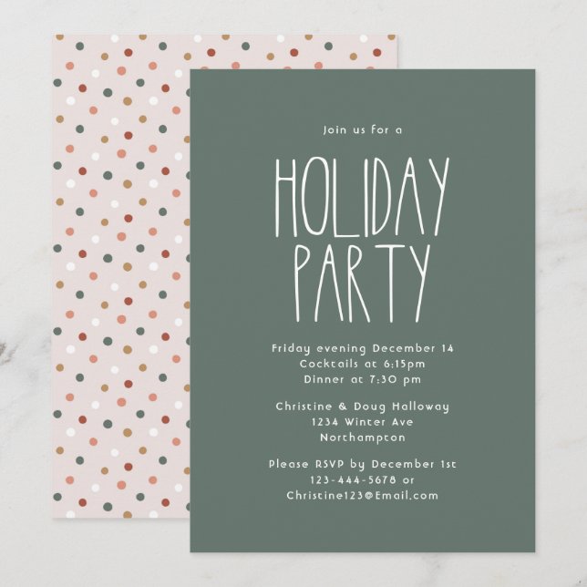 Green Boho Polka Dot Christmas Party Einladung (Vorne/Hinten)