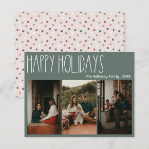 Green Boho Polka Dot Happy Holidays Drei-Fotos Feiertagskarte
