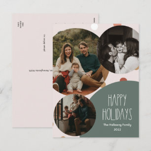 Green Boho Polka Dot Vertical 3-Foto Feiertagspostkarte