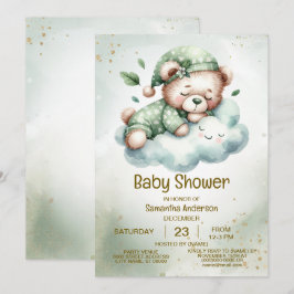 Green Boho Schlafteddy Bear Niedlich Babydusche Einladung