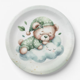 Green Boho Schlafteddy Bear Niedlich Babydusche Pappteller
