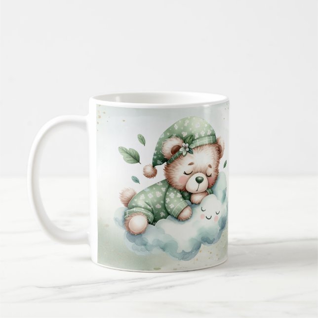 Green Boho Sleeping Teddy Bär Niedlich Kaffeetasse (Links)