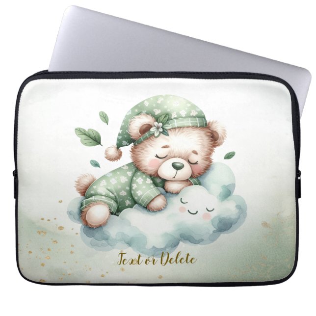 Green Boho Sleeping Teddy Bär Niedlich Laptopschutzhülle (Vorderseite)