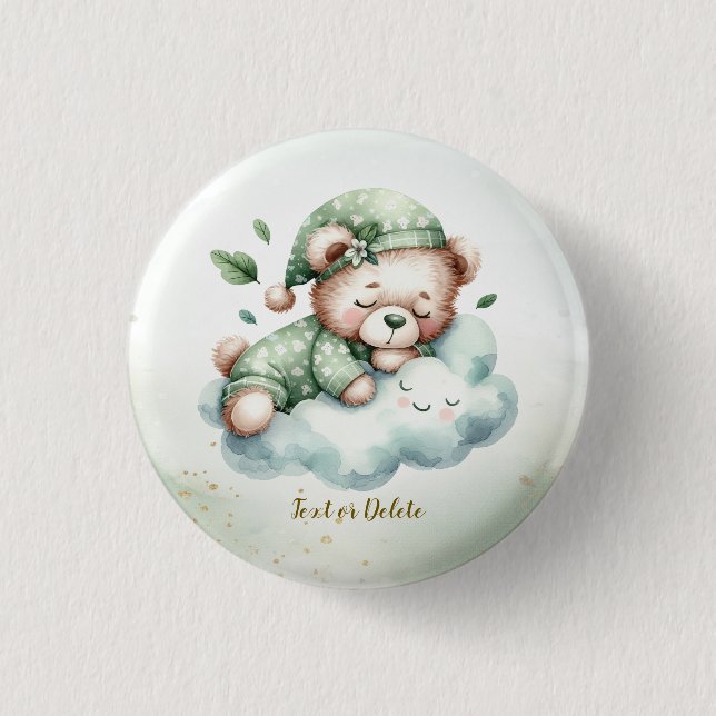 Green Boho Sleeping Teddy Bear Niedliches Party Button (Vorderseite)