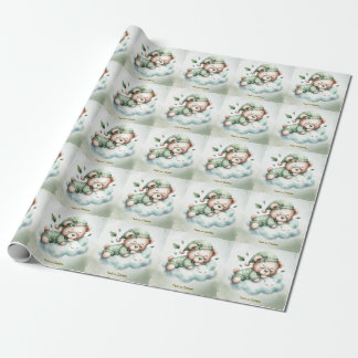 Green Boho Sleeping Teddy Bear Niedliches Party Geschenkpapier
