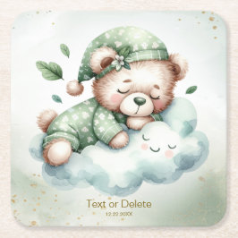 Green Boho Sleeping Teddy Bear Niedliches Party Rechteckiger Pappuntersetzer