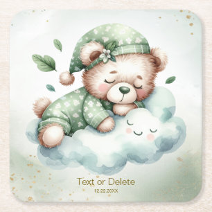 Green Boho Sleeping Teddy Bear Niedliches Party Rechteckiger Pappuntersetzer