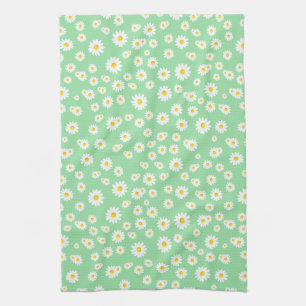 Green Boho Spring Daisies Pattern Geschirrtuch