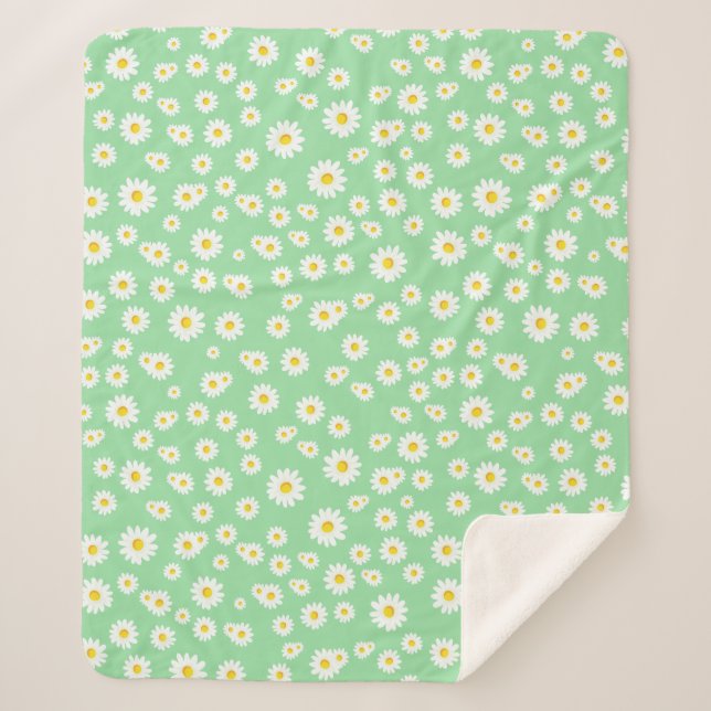 Green Boho Spring Daisies Pattern Sherpadecke (Vorderseite)