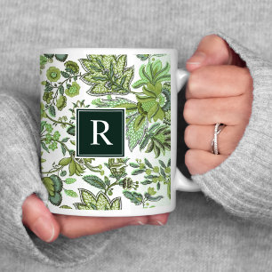 Green Boho Vintag Floral Monogram Kaffeetasse