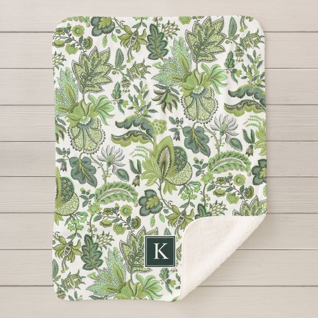 Green Boho Vintag Floral Monogram Sherpadecke (Von Creator hochgeladen)