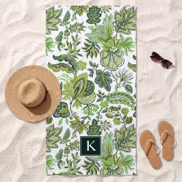 Green Boho Vintag Floral Monogram Strandtuch