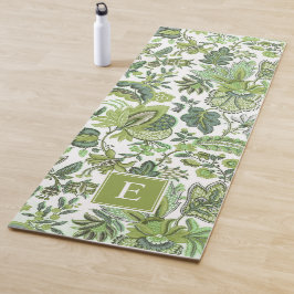 Green Boho Vintag Floral Monogram Yogamatte