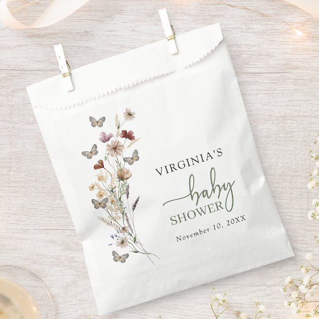 Green Boho Wildblume Babydusche Geschenktütchen (Sage Green Boho Wildflower Baby Shower Favor Bag with Butterflies by Painted Paperie
)