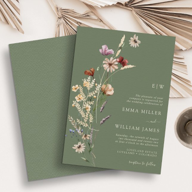 Green Boho Wildblumen Hochzeit Einladung (Green Boho Wildflowers Wedding Invitation
)