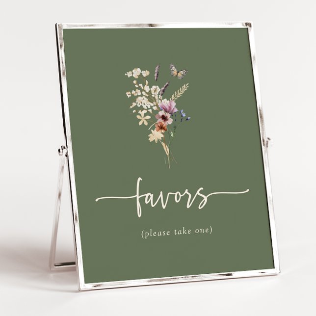 Green Boho Wildblumen Karten und Geschenkposter Poster (Sage Green Boho Wildflowers Gifts Poster with Butterfly by Painted Paperie
)