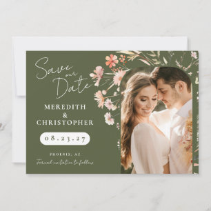 Green Boho Wildblumen Wedding Foto Save The Date