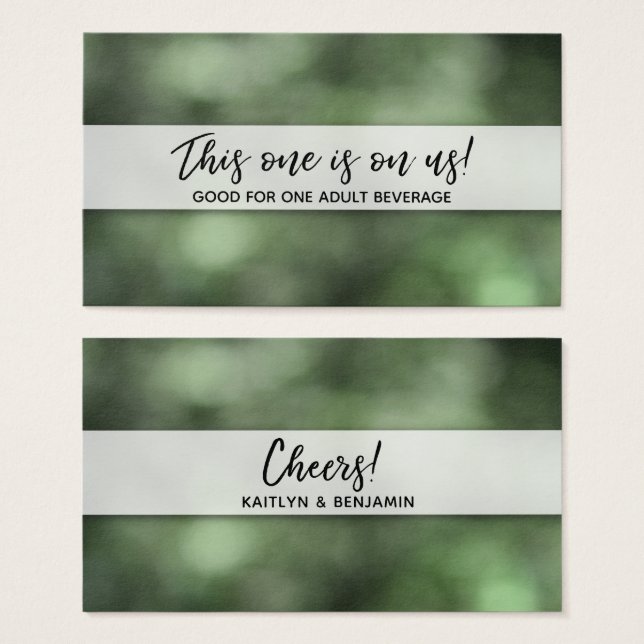 Green Bokeh Drink Tickets mit modernen Handschrift (Vorne & Hinten)