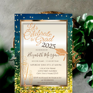 Green Bokeh, Glitzer Grad Cap, Glass Abschluss Einladung
