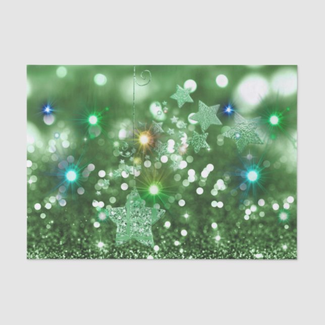 Green Bokeh Imitats Glitzer & farbenfrohe Sterne Seidenpapier (Vorderseite)